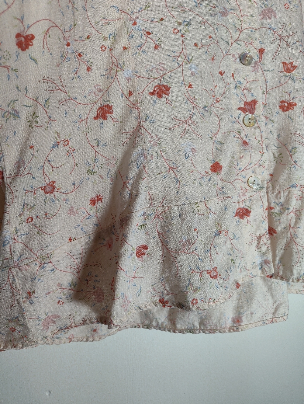 Flax 100% linen cropped button up peplum blouse top M - Picture 2 of 7